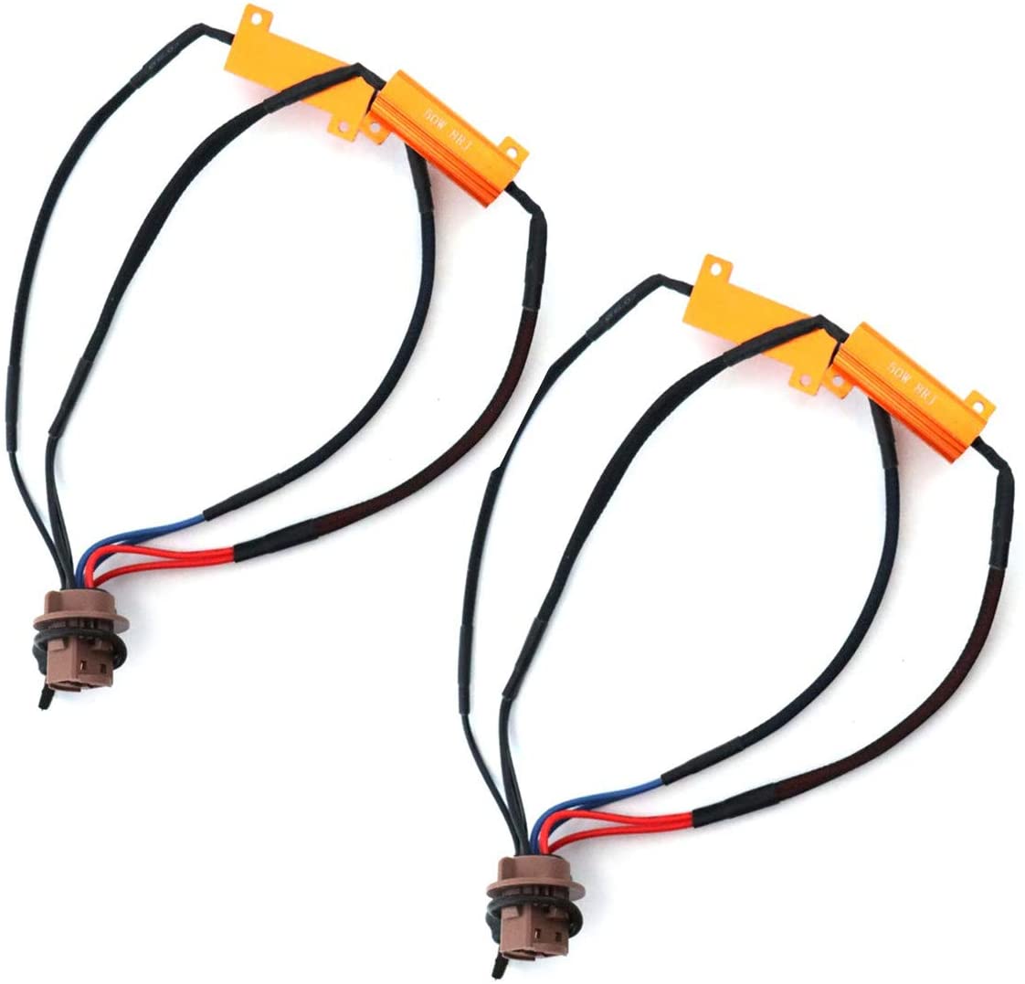 SUBALIGU 2pcs 7443 7440 7441 Turn Signal Light or Backup Light LED Resistor Kit Relay Harness Adapter Anti Flicker Error Decoder Warning Canceller (2pcs 7443-Resistor Decoder)