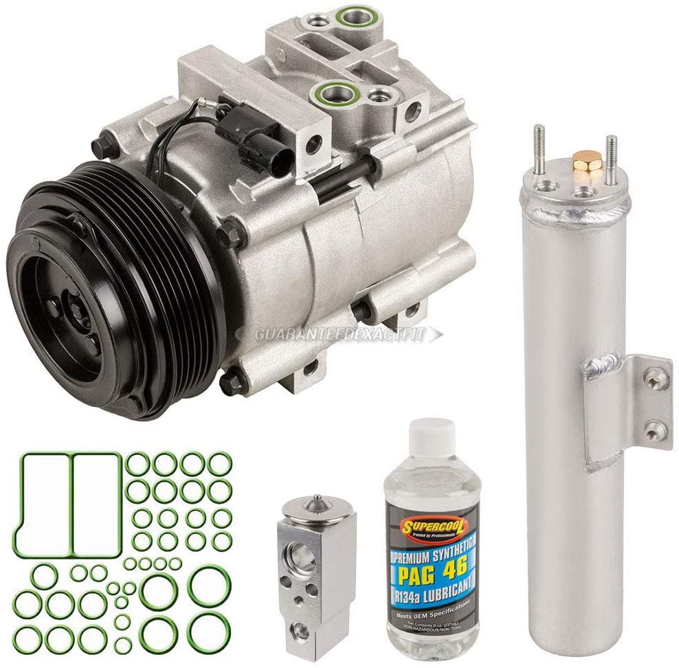 AC Compressor & A/C Kit For Kia Sedona 2002 2003 2004 2005 - Includes Drier Filter, Expansion Valve, PAG Oil & O-Rings - BuyAutoParts 60-80363RK New