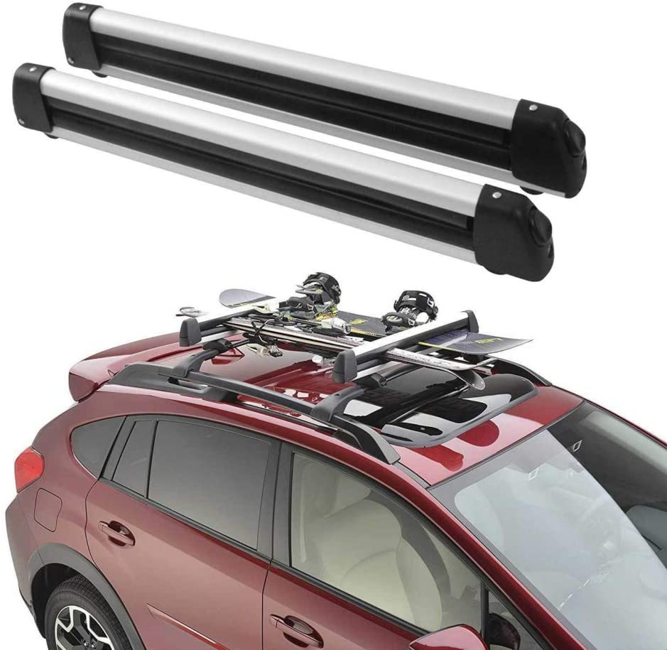 Barbella Ski & Snowboard Car Rack & Carrier Ski Car Racks Aluminum Universal Ski Roof Rack Fits 6 Pairs Skis or 4 Snowboards, Lockable Ski Roof Carrier Fit Most of The Flat Round Thick Crossbars