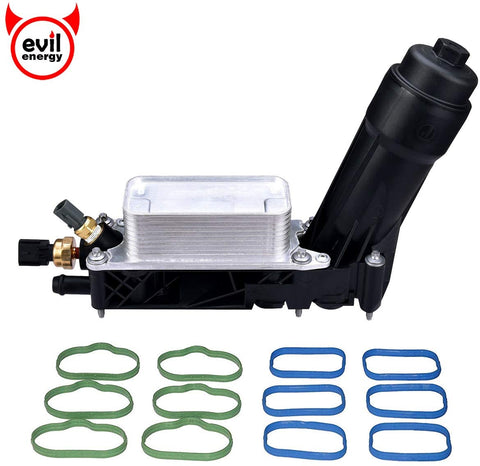 EVIL ENERGY Engine Oil Cooler and Filter Housing Adapter gaskets Sensor Kit Replace 5184294AE Fit for 2011-2013 Chrysler 200/300 Dodge Jeep Ram 3.6L Aluminium Silver