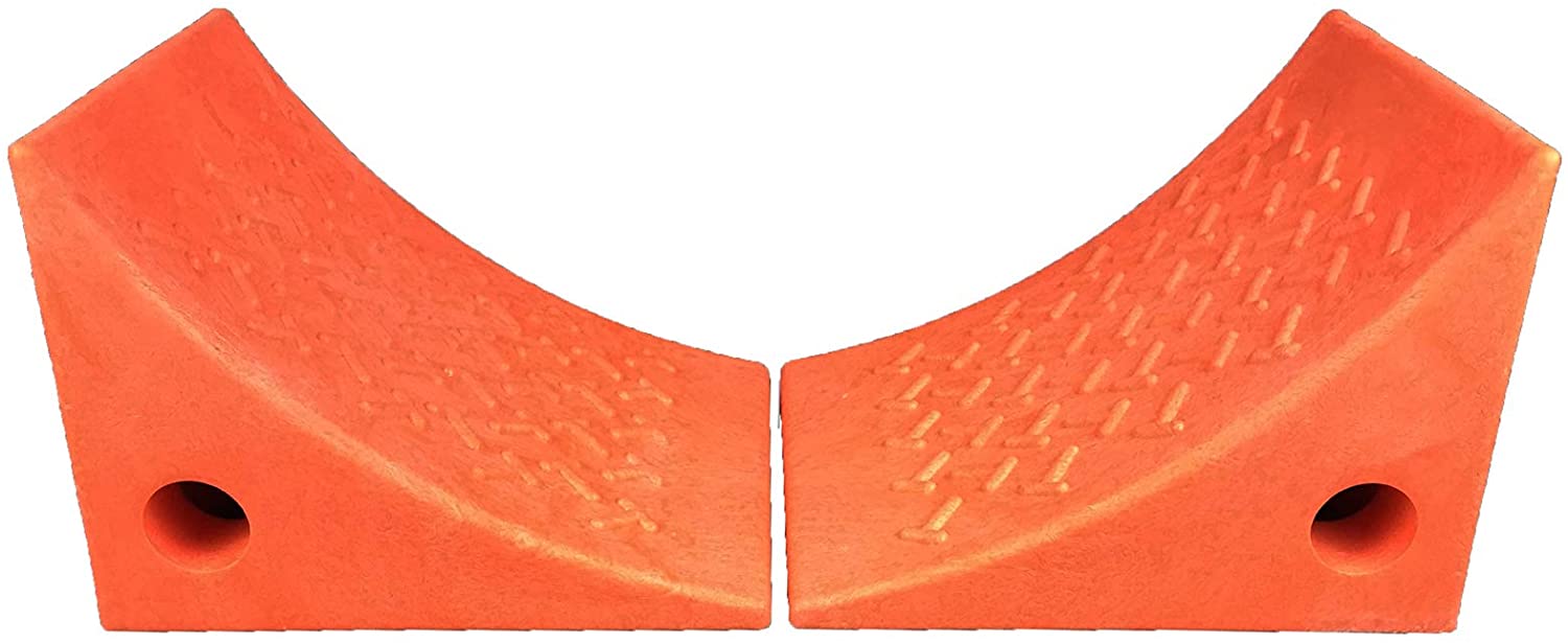 RV Leveling Blocks Wheel Tire Plastic Chocks, Best Heavy Duty Vehicle Wedge Design and Garage Grip Bottom for Travel Trailers, Camper, Truck, Car and ATV Orange 2 Pack