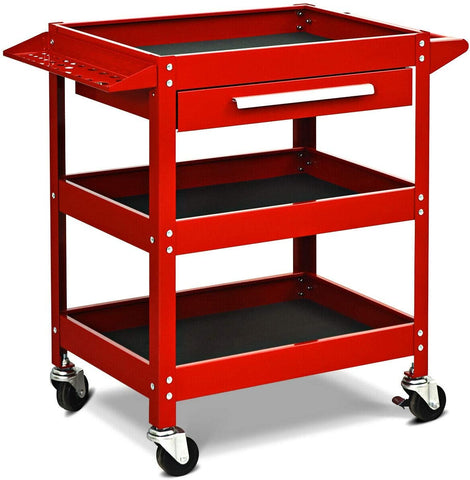 Goplus Service Tool Cart Tool Organizers, 330 LBS Capacity 3-Tray Rolling Utility Cart Trolley with Drawer, Industrial Commercial Service Cart, Mobile Storage Cabinet Organizer Dollies