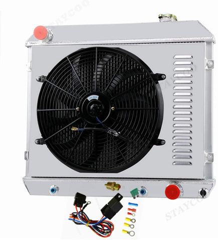 CoolingSky 3 Row Aluminum Radiator +Fan Shroud Combo +Thermostat Relay Kit for 1961-66 Chevy C/K C10 C20 C30 K10 K20 Pickup Suburban &More GM Models