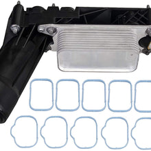 Engine Oil Cooler Filter Adapter w/Sensors & Intake Manifold Gasket Set 3.6L Compatible with 2011 2012 2013 Jeep Wrangler Grand Dodge Grand Caravan Chrysler 200 300 Town & Country Ram 1500 5184294AE