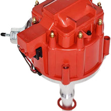 A-Team Performance HEI Complete Distributor 65,000-volt Coil Male Cap Compatible with AMC Jeep V8 290, 304, 343, 360 390 401 One Wire Installation, Red Cap (Red)