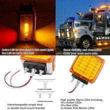 2x Truck Trailer Pedestal Stop Turn Tail Light - Amber/Red 39 Square LED Fender Stud Mount Double Face Light for Peterbilt Freightliner Kenworth Mack Western Star (39 LED Double Face Light)