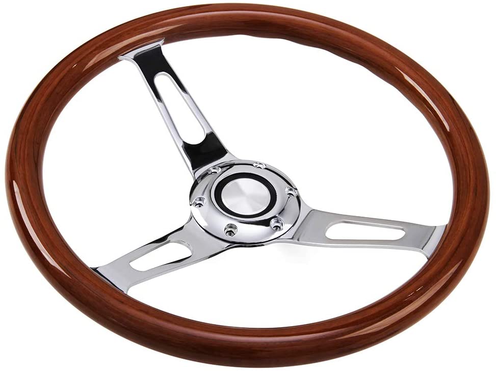Hodenn 380mm 14inch Wood Steering Wheel with Horn Kit Fit for Chevy Classic
