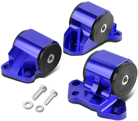 Replacement for Honda Civic/Acura Integra B & D Series MT 3pcs Billet Aluminum 2-Bolt Engine Mount Kit (Blue)