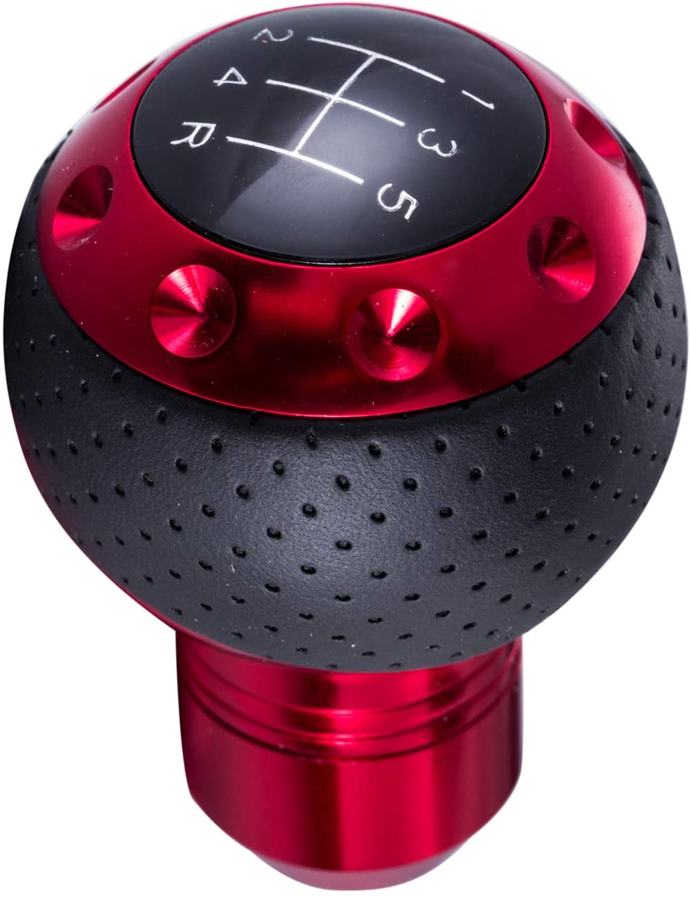 Bashineng 5 Speed Leather Transmission Shift Handle, Gear Stick Shifter Knob Fit Most Manual Cars (Red) (Red)