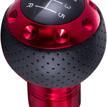 Bashineng 5 Speed Leather Transmission Shift Handle, Gear Stick Shifter Knob Fit Most Manual Cars (Red) (Red)