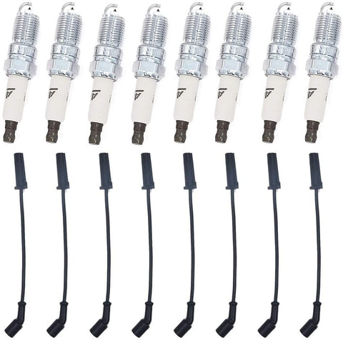 SBFKJ 8 PCS 41-962 Spark Plugs + 8 PCS 9748HH Herlux Spark Plug Wires for Chevrolet Silverado GMC Sierra Hummer H2 Cadillac Escalade, Fit for LS2 LS3 LS4 LS7 Engines