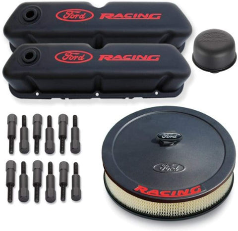 Proform 302-500 Black Crinkle Engine Dress-Up Kit with Red Ford Racing Logo for Ford 289-351 Windsor