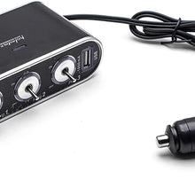 Xotic Tech 1 Set Car Cigarette Lighter Adapter 3 Socket, 12V Cigarette Lighter Splitter with USB Charging Ports, Car Charger w/Switches for Cell Phone Tablet