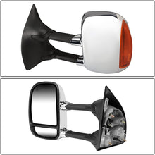 Pair Chrome Power Heated Telescoping Amber LED Turn Signal Side Towing Mirrors Replacement for Ford Super Duty 99-07