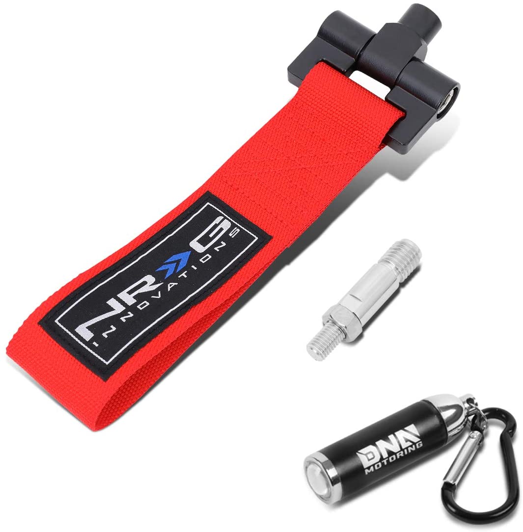 NRG Innovations TOW-131RD Front/Rear Bumper 2.25 Inches Wide Nylon Towing Hook Belt Strap + LED Keychain Flashlight