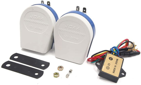 uxcell 2 Pcs White Blue Motorcycle Electric Snail Shaped Horn Siren Trumpet 510Hz 110dB DC 12V