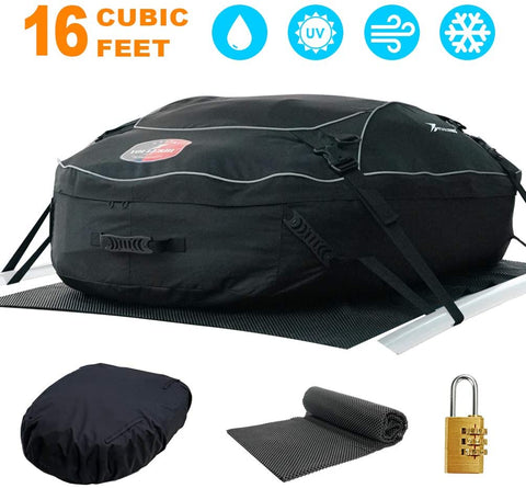 YOULERBU Rooftop Cargo Carrier & Waterproof Cargo Carrier Bag with Protective Mat Heavy Duty Rooftop Luggage Storage16 Cubic Feet for All Vehicle Roof Racks