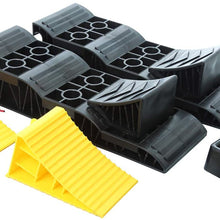 Homeon Wheels Large RV Leveling Blocks 2 Pack and Two Locking Chocks, Two Camper Leveling Blocks Wheel Chocks with Handle and Rope One Trailer Jack Wheel Dock One T Level with Carrying Bag Value Pack