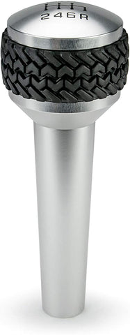 DV8 Offroad | Replacement 6 Speed Shift Knob for Wrangler JK | Billet Aluminum | Includes Patented Tire Tread Rubber Grip | Silver Finish