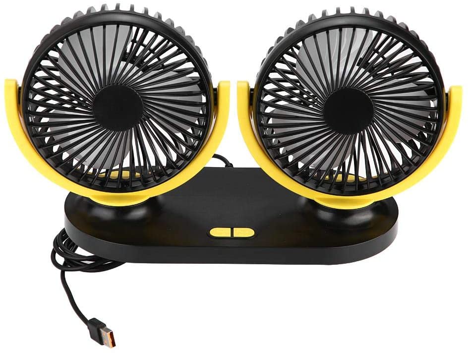 Acouto Car Fan Air USB Car Fan Portable Air Conditioner Auto Cooler Ventilation 12V, Dual Head (Black)
