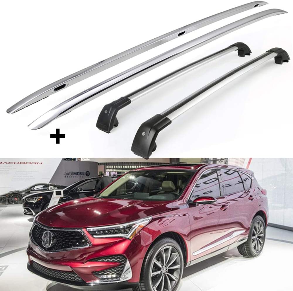 YiXi-Partswell 4Pcs Roof Rail Side Rail Roof Rack Lockable Cross Bars Crossbar Aluminum Fit for Acura RDX 2019-2021 - Silver