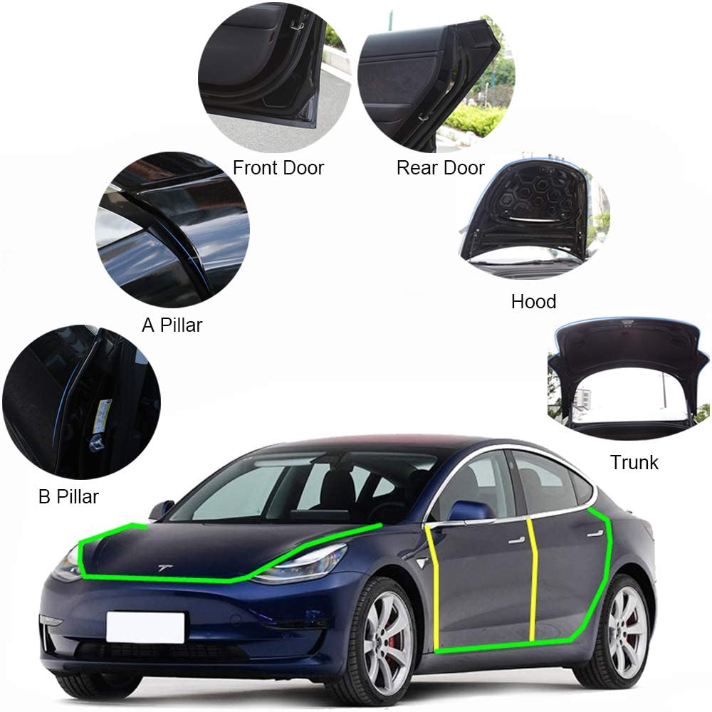 Motrobe Tesla Model 3 Model Y Door Seal Kit Soundproof Rubber Weather Draft Wind Noise Reduction Kit Model 3 Accessories