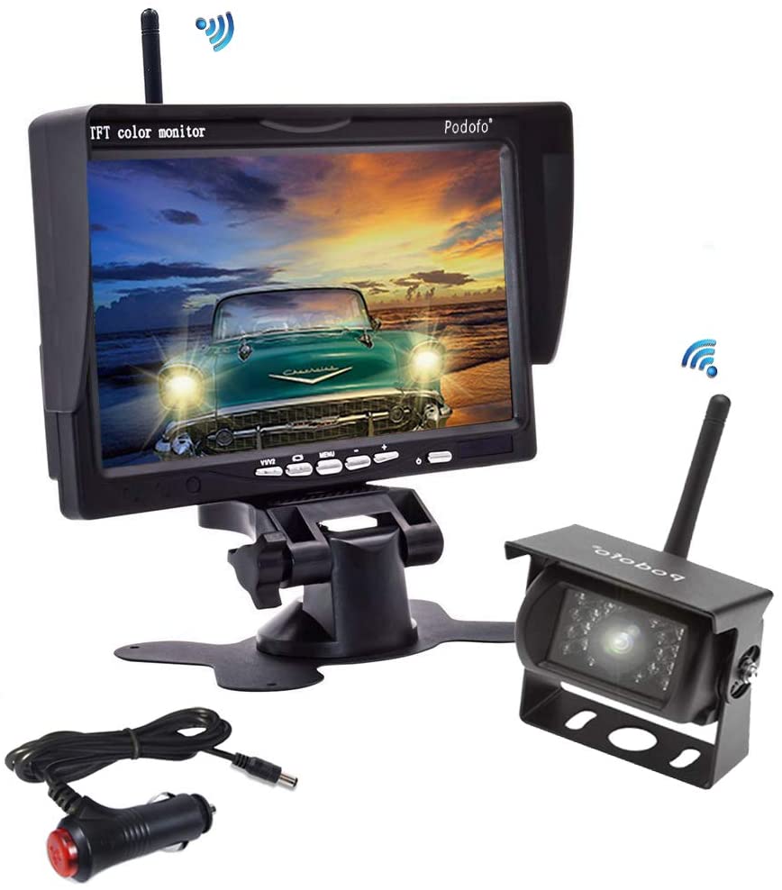 OiLiehu Wireless Backup Camera with 7 inch HD TFT LCD Monitor, IP 67 Waterproof Night Vision Rear View Camera for 12~24V Cars, Trucks, SUVs, Vans, Trailers