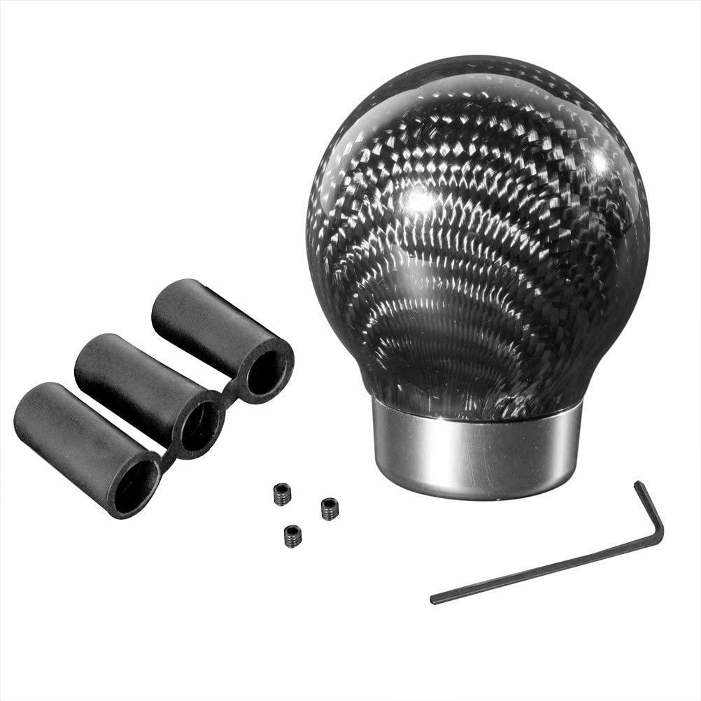 Mcupper-Black Durable Real Carbon Fiber Ball Shift Shifter Knob + 3 Adaptors 8mm 10mm 12mm Inner Diameter Set Car Universal Fits