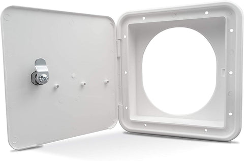 Thetford|B&B Molders RV Replacement Parts and Accessories RV Camper Gas Fuel Hatch and Key with Round/Oval Back Polar White PN 94304