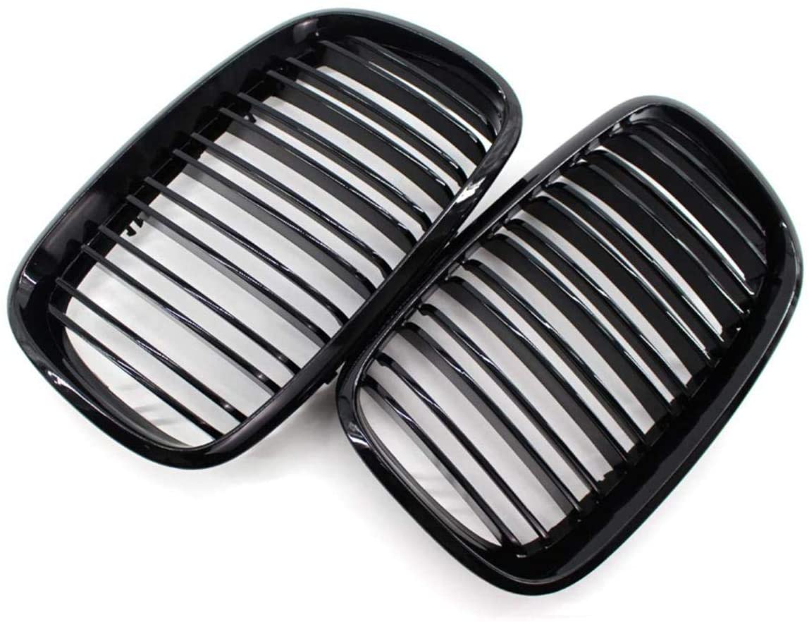 New 2pcs Glossy Black Double Row Kidney Grille Front Bumper Hood Assembly Inserts replacement ABS Plastic Grille for 2007-2013 BMW X5 (E70)