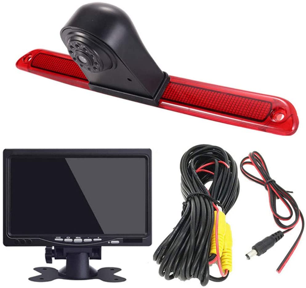 Third Roof Top Mount Brake Lamp Reverse Rear View Backup Camera Angle and Distance Adjustable IR Night Vision for Benz Sprinter W906/Transit Ducato Crafter Master Caravelle +4.3'' Rearview Mirror