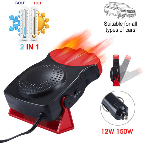 Portable Car Heater, 2 in 1 Fast Heating Car Heater with Heating Cooling Defroster Defogger Automobile Windscreen Fan 12V 150W, 3-Outlet Plug Adjustable Thermostat in Cigarette Lighter (Black red)