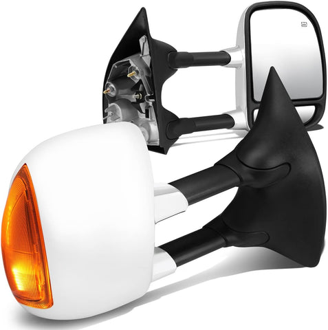 Pair Chrome Power Heated Telescoping Amber LED Turn Signal Side Towing Mirrors Replacement for Ford Super Duty 99-07