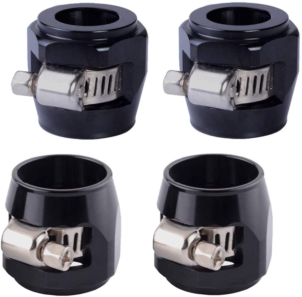 Flexible Rubber Hose Pipe Clamps - 6an Hose Finisher Clamp with Screw Band for 3/8 Fuel Line Hose, 4Pcs/Pack Black Hose Connectors, Great for Fuel/Oil/Diesel/Gas/Air and Water Hose Tube