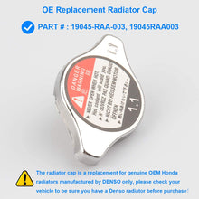 Radiator Cap, Replaces 19045-RAA-003, 19045RAA003, 19045 RAA 003 Compatible with Honda, Acura - Accord Civic Crosstour CRV Element Fit Odyssey Pilot Ridgeline S2000, MDX RDX RL RLX TL TLX TSX ZDX