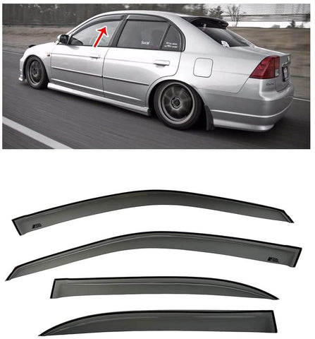 Extreme Online Store Replacement for 2001-2005 Honda Civic Sedan | EOS Visors JDM Tape-On Smoke Tinted Side Window Visors Rain Guard Deflectors DWV-HC0105-4DR-OE
