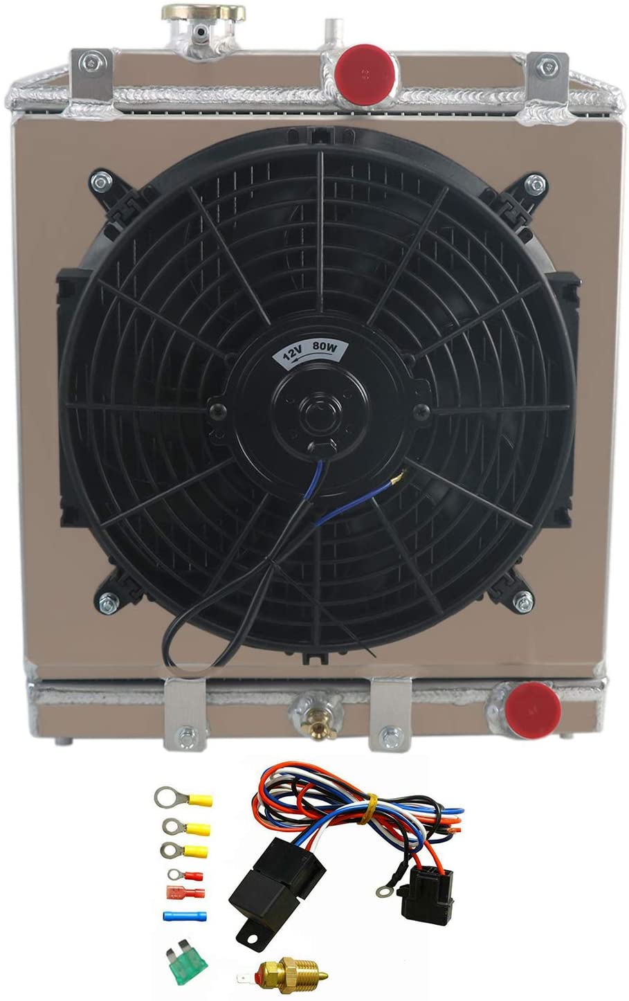 ALLOYWORKS 4 Row Core All Aluminum Radiator+Fan Shroud+Relay For 1992-2000 Honda Civic CRX EG EK/DEL SOL/INTEGRA B16 B18 D15 D16
