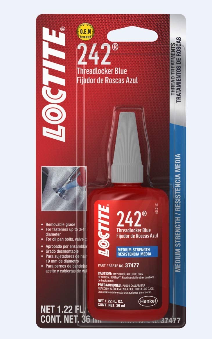 Loctite 487229 Threadlocker 242 All-Purpose Medium Strength Tube, Blue, 6 ml