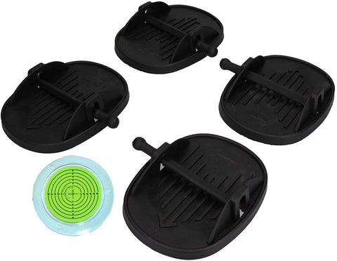 AB Tools 4pk Caravan Jack Pads Corner Steady Feet & Easy Read Bulls Eye Spirit Level