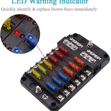 WUPP Boat Fuse Block, Waterproof Fuse Panel with LED Warning Indicator Damp-Proof Cover - 12 Circuits with Negative Bus Fuse Box Holder for Car Marine RV Truck DC 12-24V, Fuses Included
