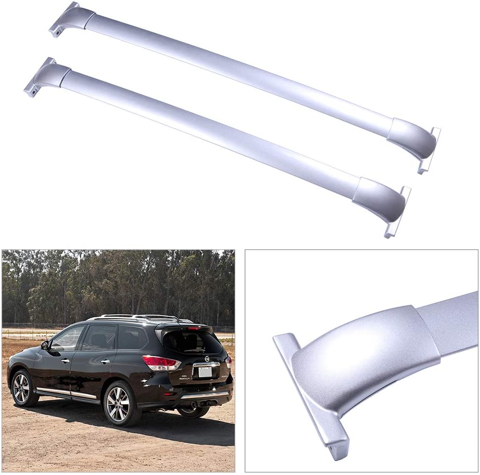 cciyu 2Pcs Silver Aluminum Roof Rack Cross Bar Car Top Luggage Carrier Rails Fit for 2013-2019 for Nissan Pathfinder Sport Utility 4-Door 3.5L(Only Fit Models with Actual Side Rails)