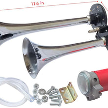 Micozy Dual Air Horn 12V 150DB Super Loud Chrome Trumpets with Compressors for Car Truck Train Van Boat Universal