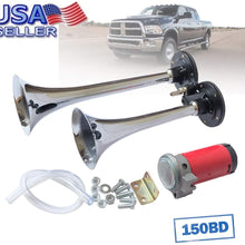 Micozy Dual Air Horn 12V 150DB Super Loud Chrome Trumpets with Compressors for Car Truck Train Van Boat Universal