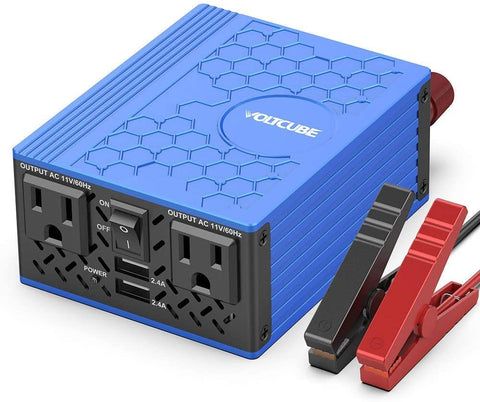 VOLTCUBE 400W Power Inverter 12V DC to 110V AC Converter with 4.8A Dual USB Car Adapter with 2 Independent AC outlets (Blue)