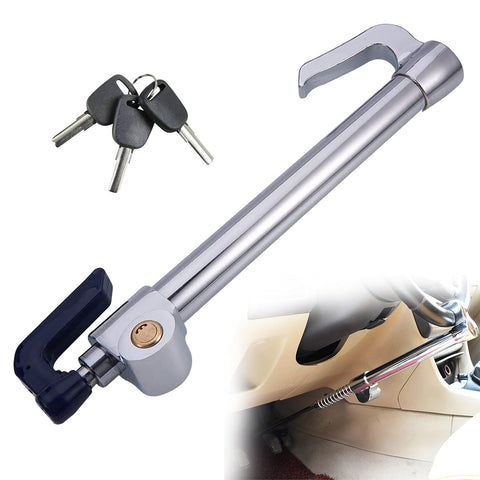 Universal Car Anti-Theft Lock Steering Wheel Brake Lock Double Protection Car Clutch Pedal Lock for Car SUV, Adjustable Length 3 Keys