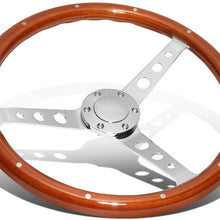 15 Inches Riveted Wood Grain Grip Vintage Steering Wheel 2 Inches Deep Dish Stainless Steel Spokes w/Horn Button