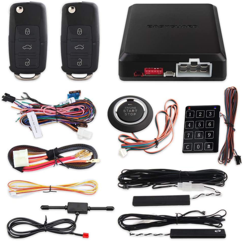 EASYGUARD EC002-V PKE Car Alarm System Remote Starter Push Button Password keypad Keyless Go System Hopping Code