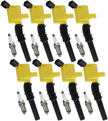 ENA Heavy Duty Ignition Coil and Platinum Spark Plug Set of 8 Compatible with 1998-2011 Ford Crown Victoria Lincoln Town Car and Mercury Grand Marquis 4.6L V8 DG508 SP493