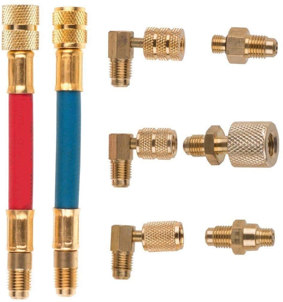 Iinger 8pcs Car Air Conditioner Refrigeration R134A R12 Converting Adapter Hose Set Kits Air Condition Adapters Connector Hose A35