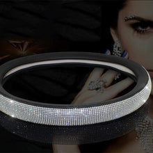 New Diamond Leather Steering Wheel Cover with Bling Bling Crystal Rhinestones, Universal Fit 15 Inch Car Wheel Protector for Women Girls,Black